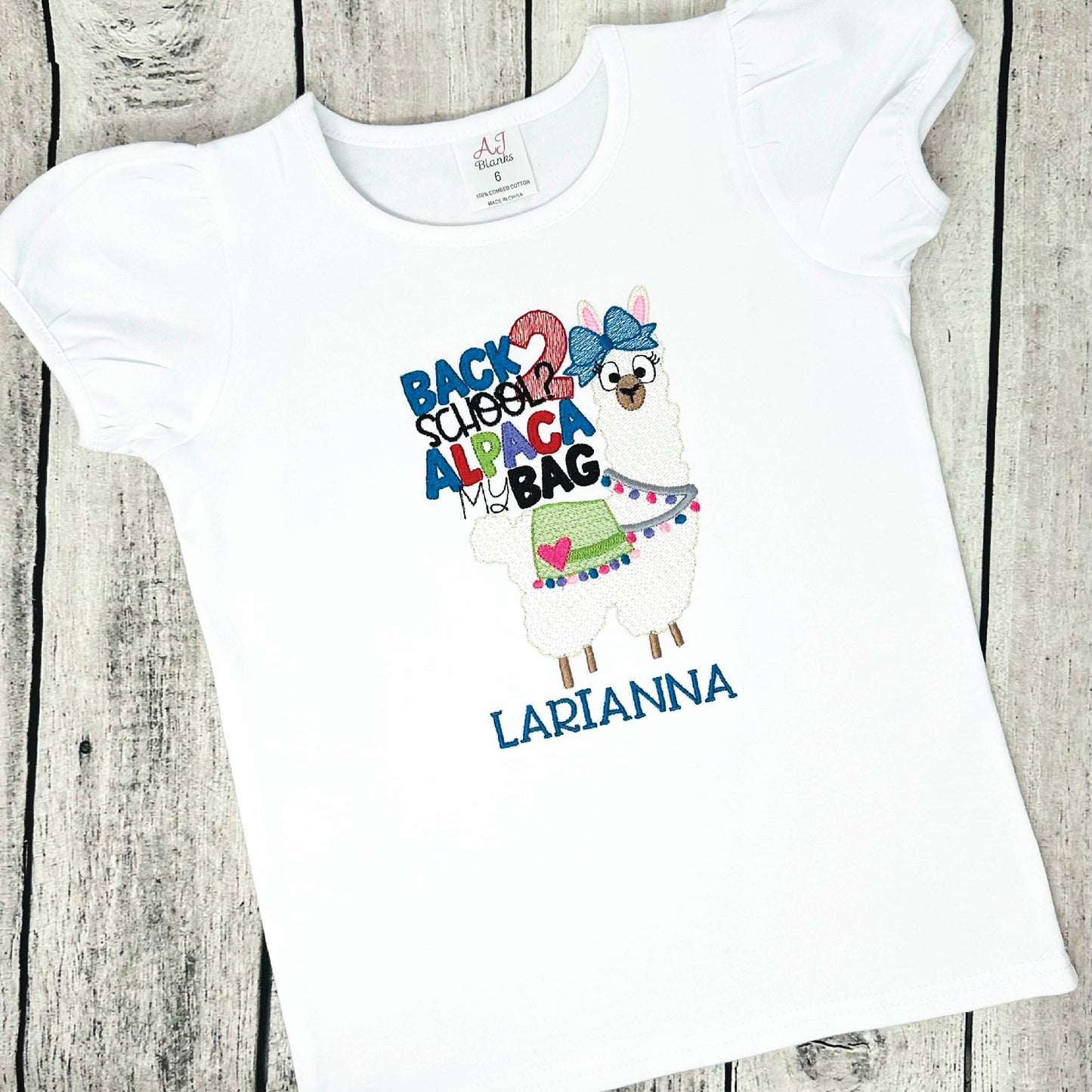 Back to School Alpaca Shirt – Custom Embroidered with Kid’s Name