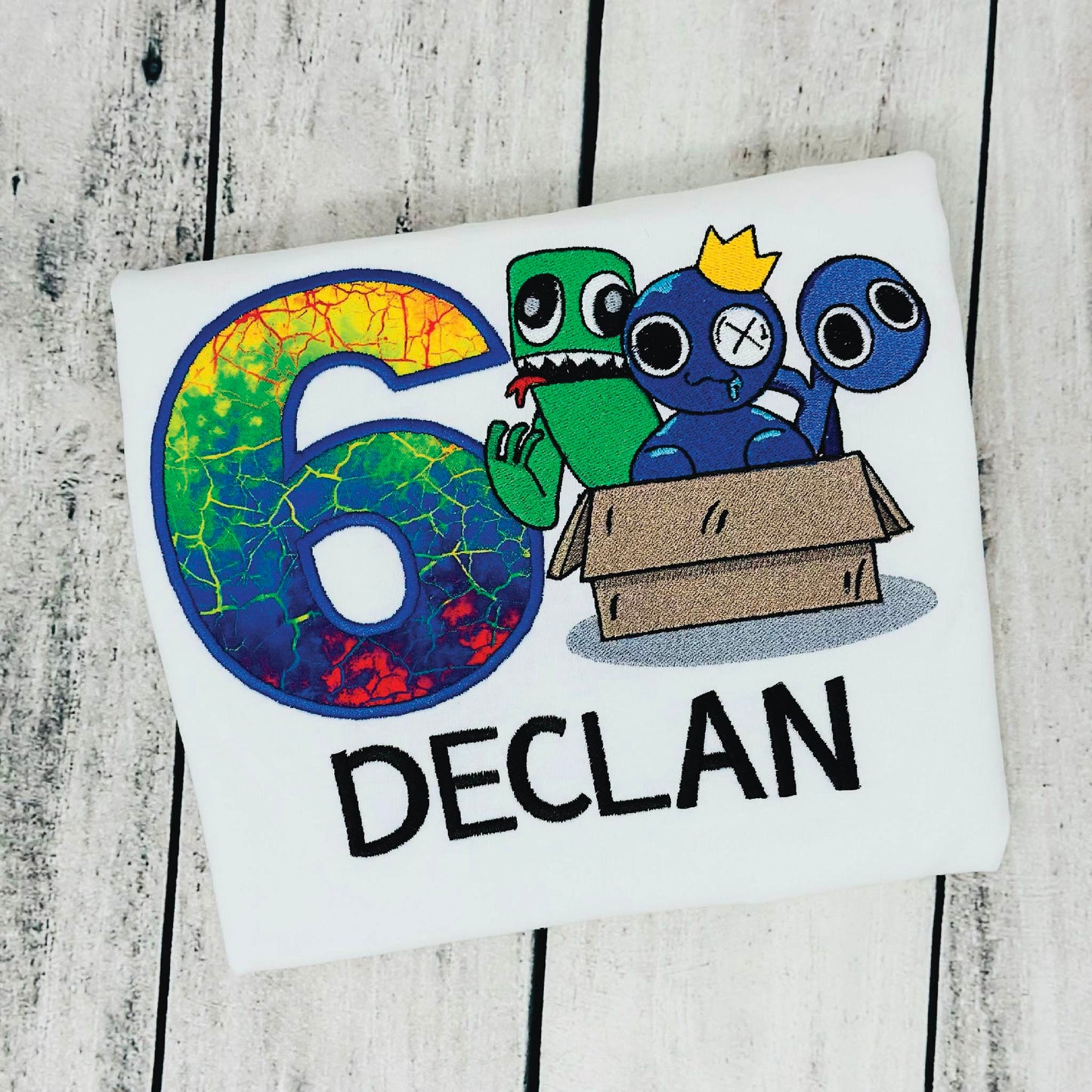 Rainbow Friends Birthday Shirt – Custom Embroidered Name & Age, Personalized Kids Birthday Outfit