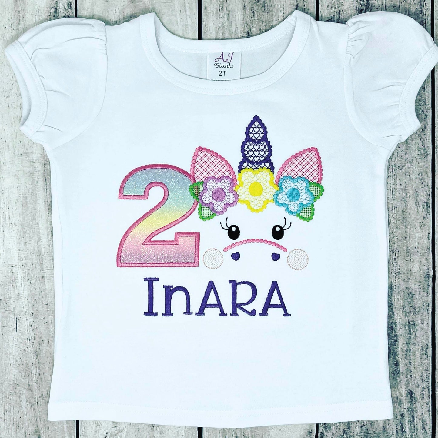 Unicorn Birthday Shirt With Age and Name Embroidered