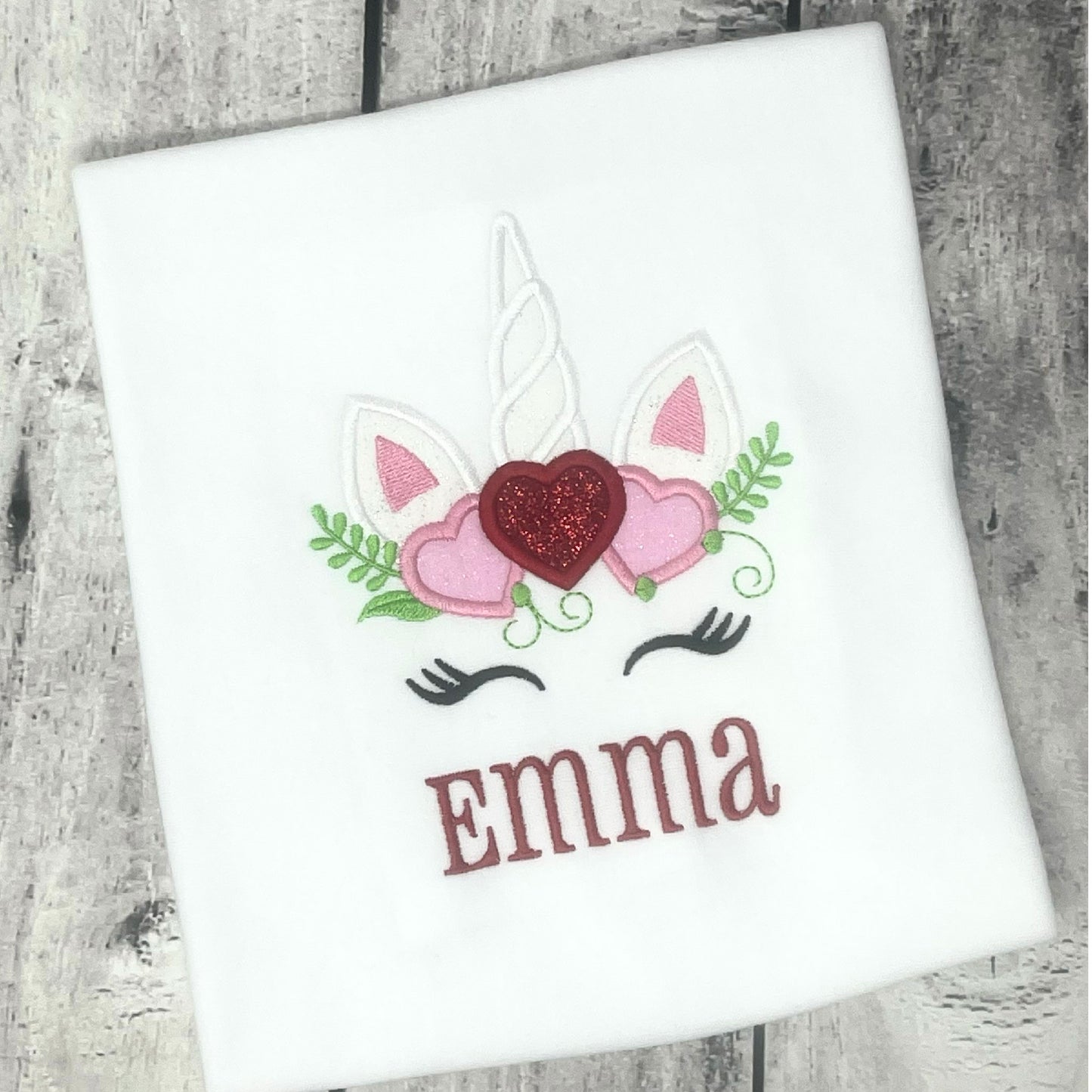 Personalized Unicorn Valentine’s Day Shirt – Kids Name Embroidered Tee