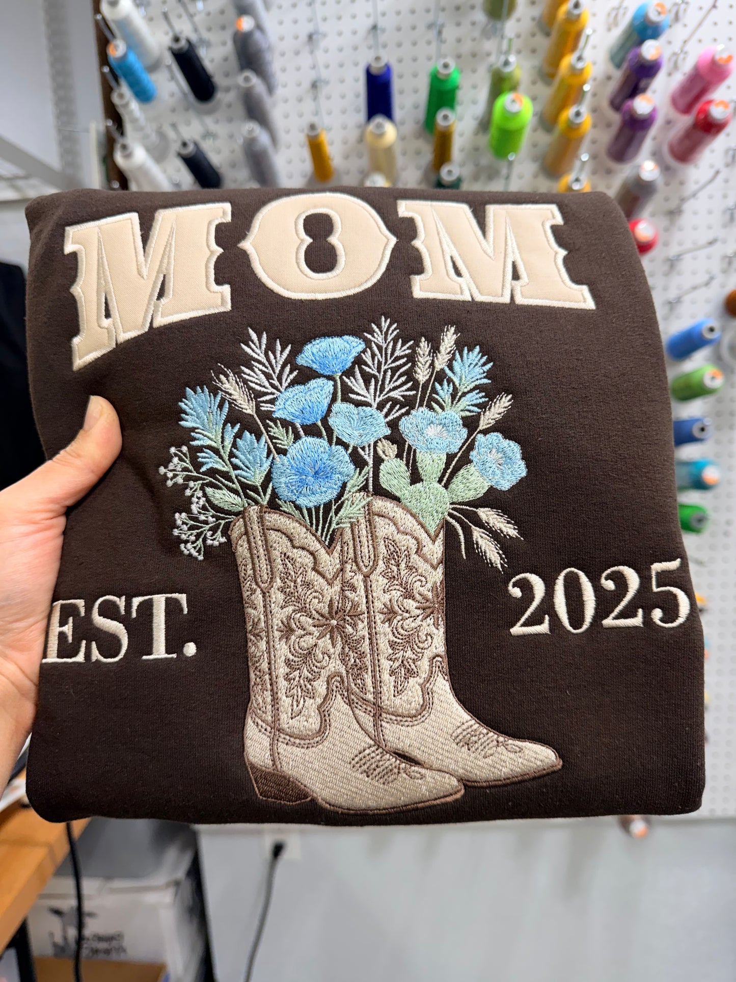 Cowgirl Mama Embroidered Crewneck Sweatshirt | Western Mom Pullover
