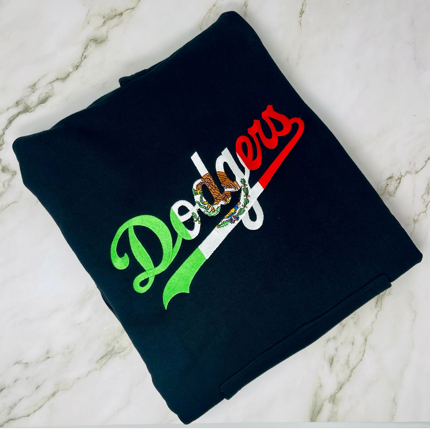 Los Angeles Dodgers Embroidered Sweater – Mexican Flag & Back-to-Back Champions Sleeve Baseball Fan Apparel