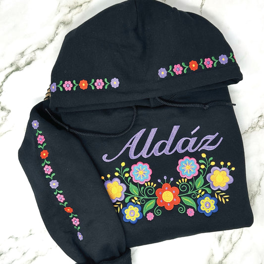 Custom Mexican Floral Embroidered Sweater – Personalized Last Name Hoodie, Mexican Sweatshirt