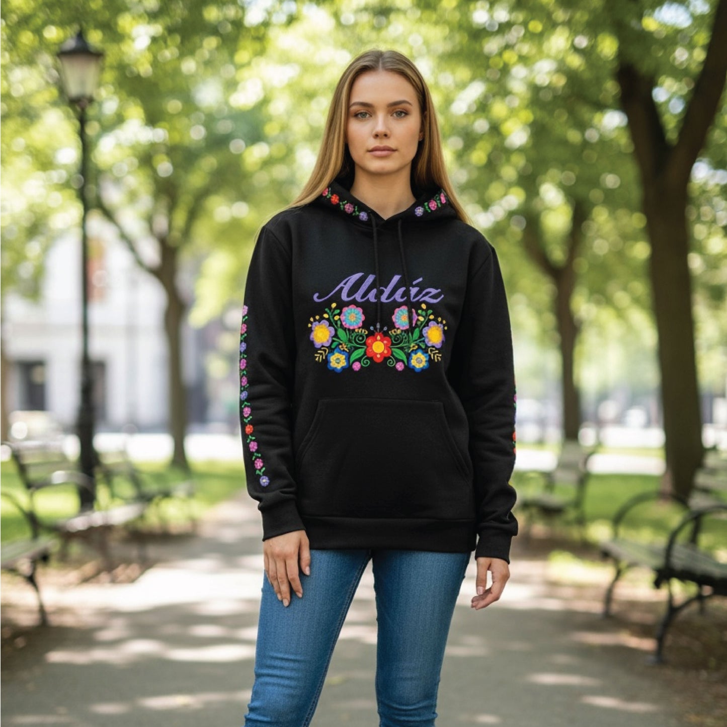 Custom Mexican Floral Embroidered Sweater – Personalized Last Name Hoodie, Mexican Sweatshirt