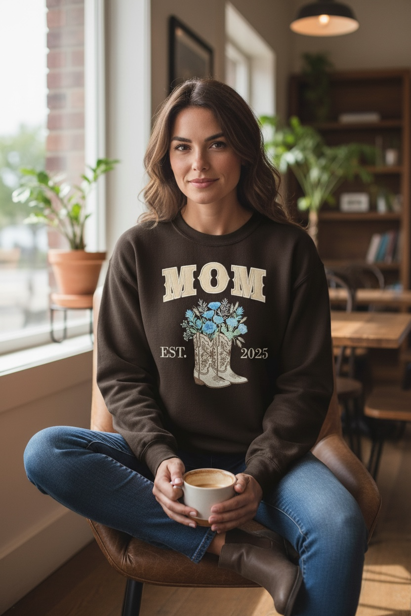 Cowgirl Mama Embroidered Crewneck Sweatshirt | Western Mom Pullover