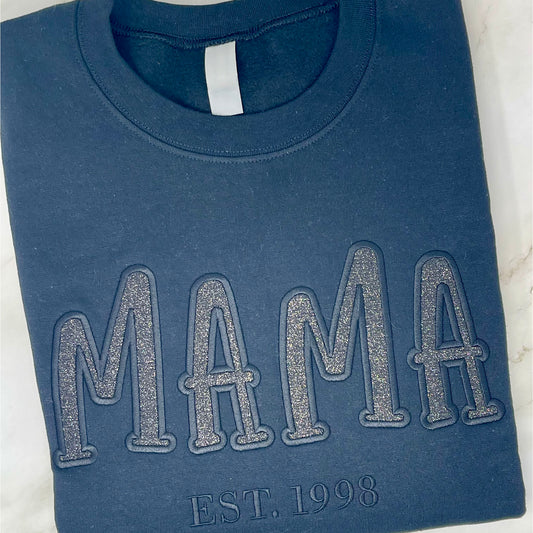 Embroidered Mama Sweater with Glitter Vinyl – Custom Cozy Crewneck or Hoodie