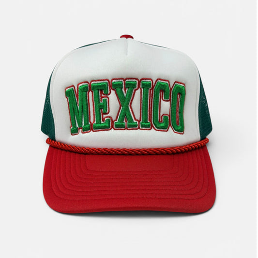 Mexico 3D Puff Tri-Color Sponge Trucker Hat | Embroidered Snapback Cap