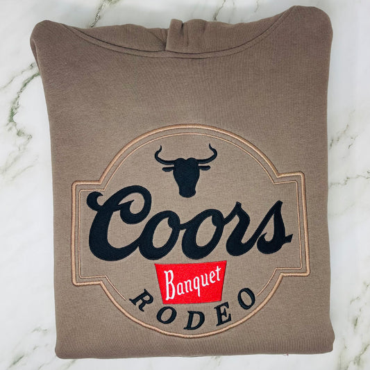 Coors Banquet Rodeo Embroidered Sweater – Custom Beer Logo Crewneck or Hoodie