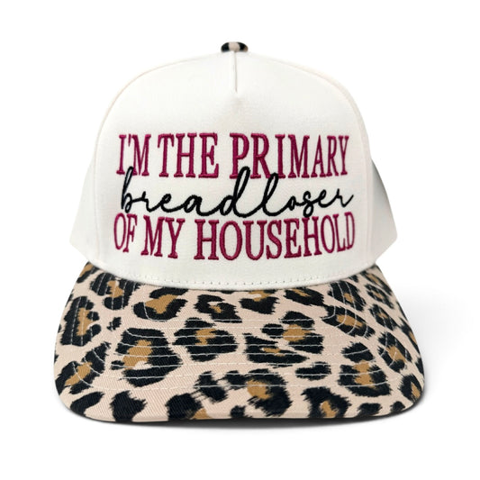 I'm The Primary Breadloser of My Household Embroidered Hat Funny Mom & Wife Leopard Print Snapback
