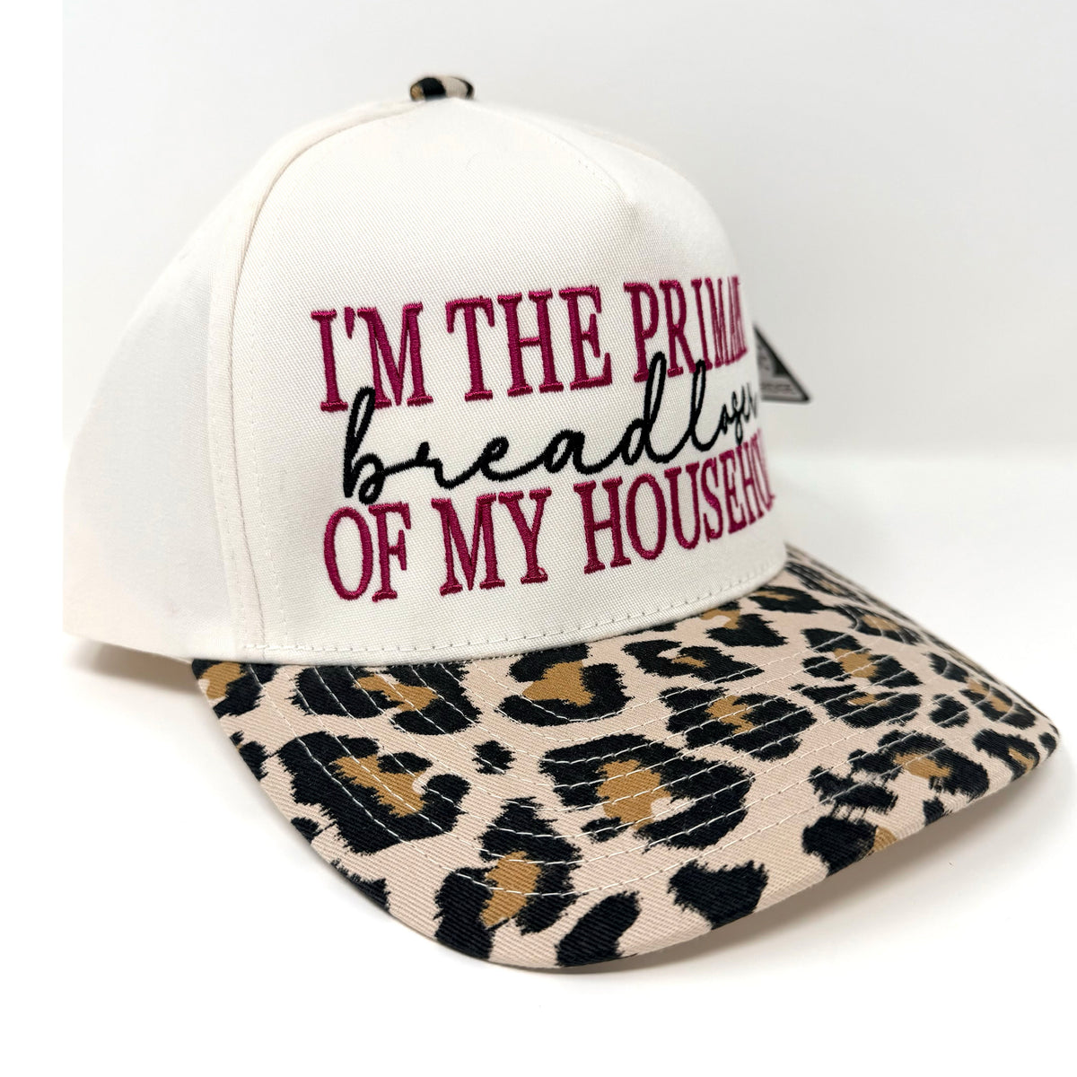 I'm The Primary Breadloser of My Household Embroidered Hat Funny Mom & Wife Leopard Print Snapback