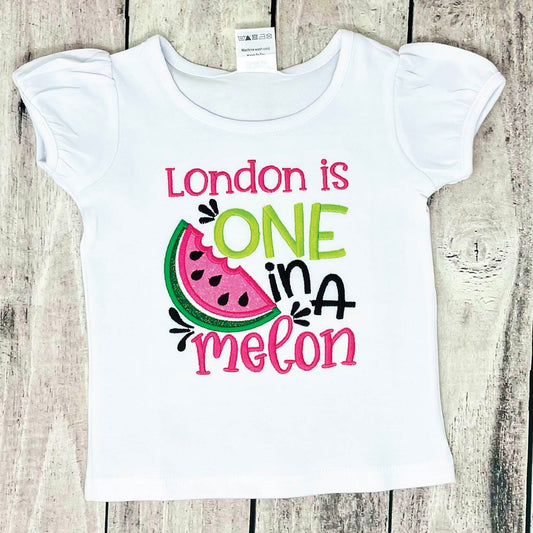 One In A Melon Birthday Shirt - Custom Name Embroidered Baby Girl Outfit