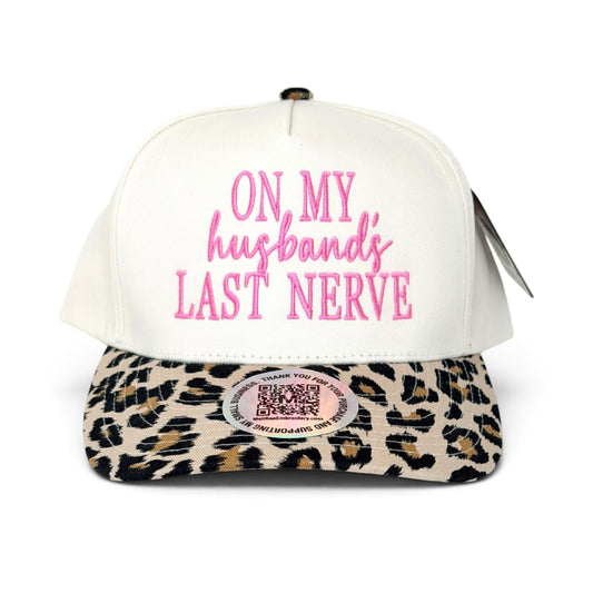 On My Husband's Last Nerve Embroidered Hat Funny Wife Leopard Print Snapback Hat