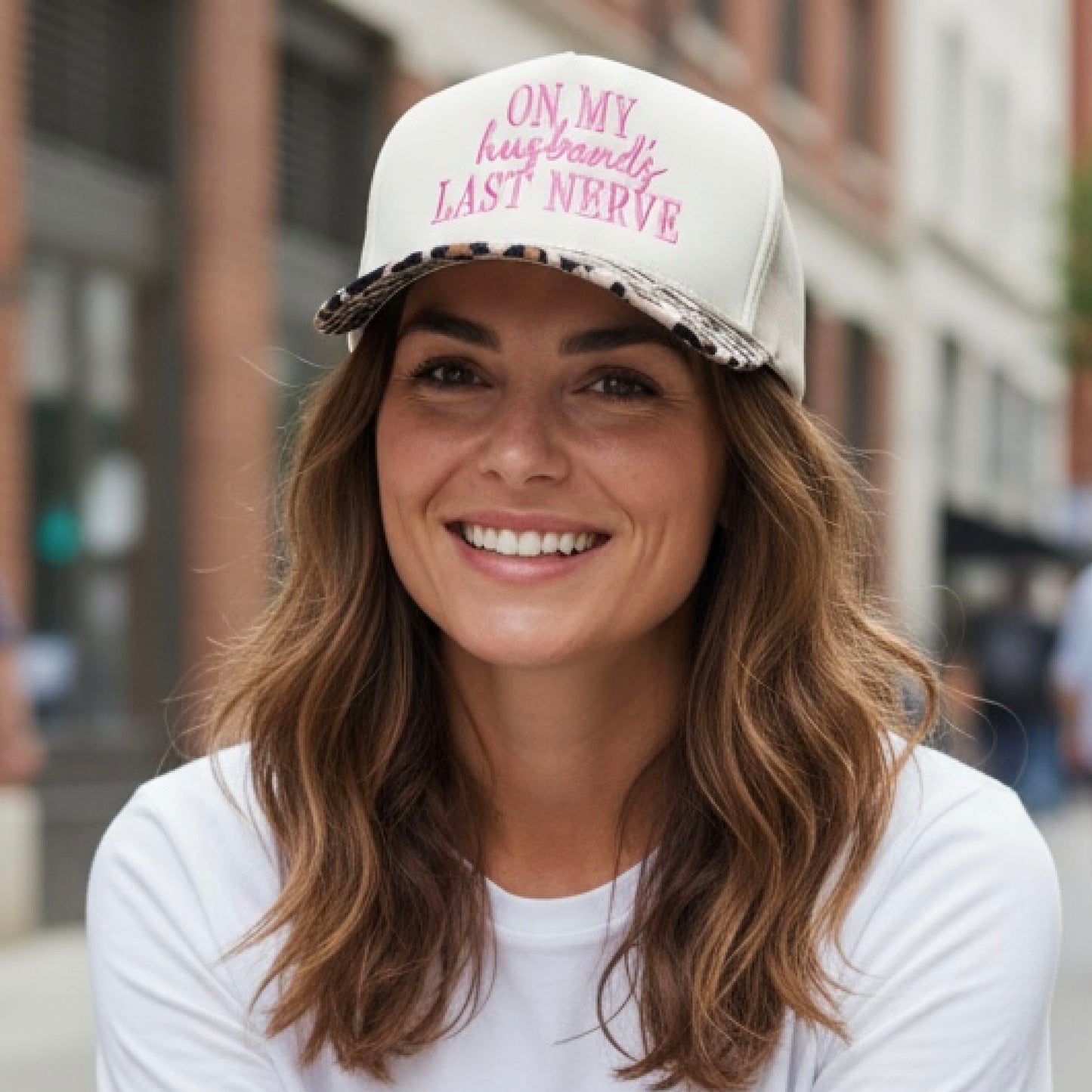 On My Husband's Last Nerve Embroidered Hat Funny Wife Leopard Print Snapback Hat