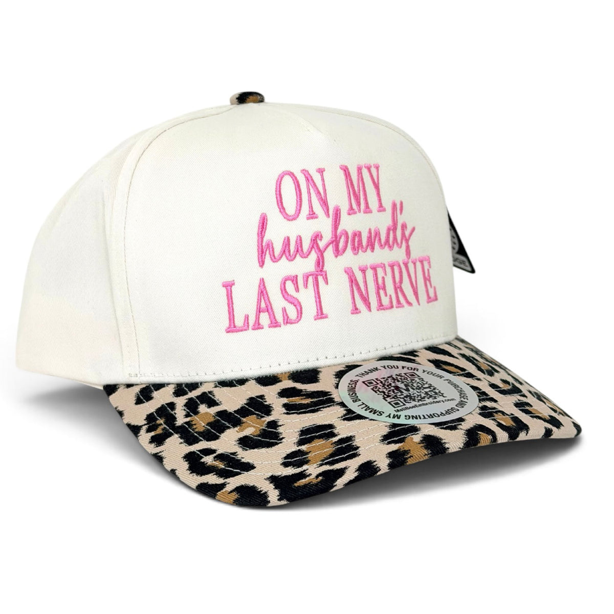 On My Husband's Last Nerve Embroidered Hat Funny Wife Leopard Print Snapback Hat