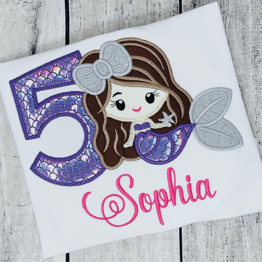 Mermaid Birthday Shirt – Custom Embroidered Name & Age