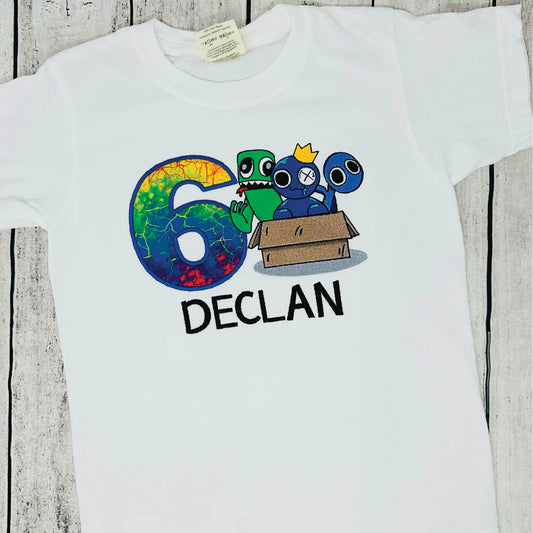 Rainbow Friends Birthday Shirt – Custom Embroidered Name & Age, Personalized Kids Birthday Outfit