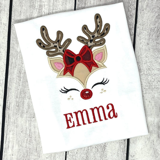 Christmas Reindeer Shirt with Kids Name Embroidered – Personalized Holiday Tee