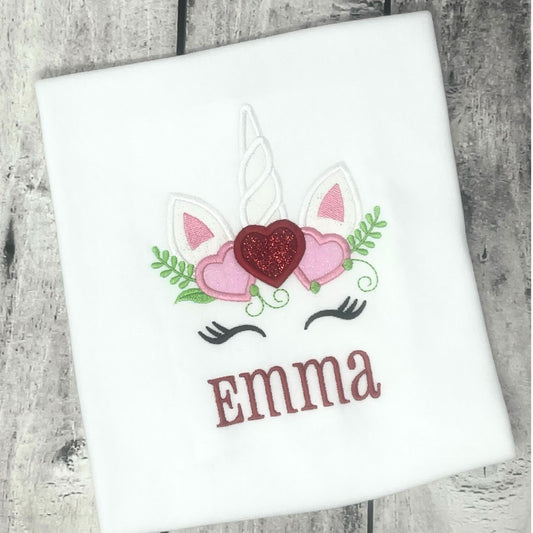 Personalized Unicorn Valentine’s Day Shirt – Kids Name Embroidered Tee