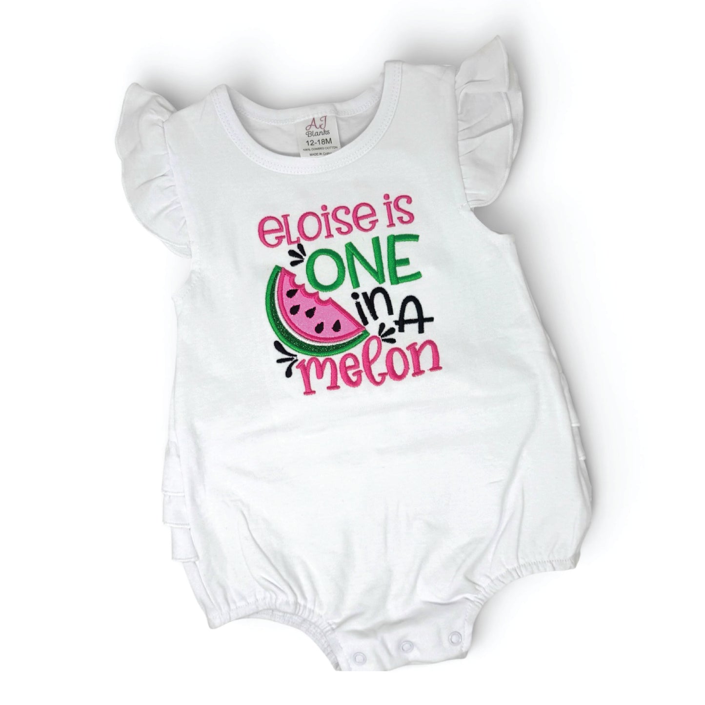 One in a Melon First Birthday Romper | Personalized Embroidered Name Outfit