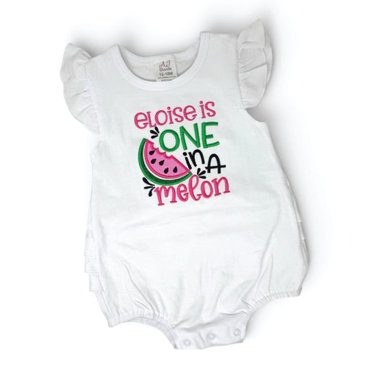 One in a Melon First Birthday Romper | Personalized Embroidered Name Outfit