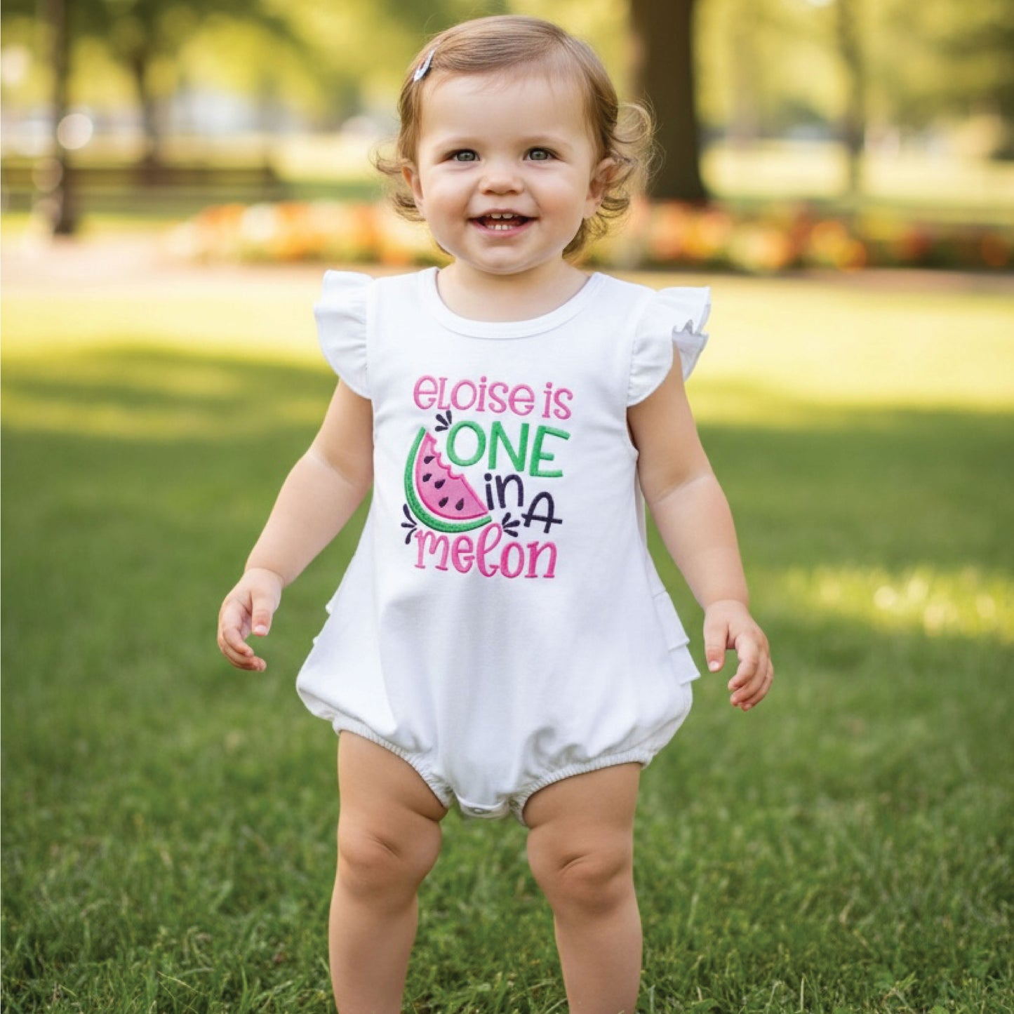 One in a Melon First Birthday Romper | Personalized Embroidered Name Outfit